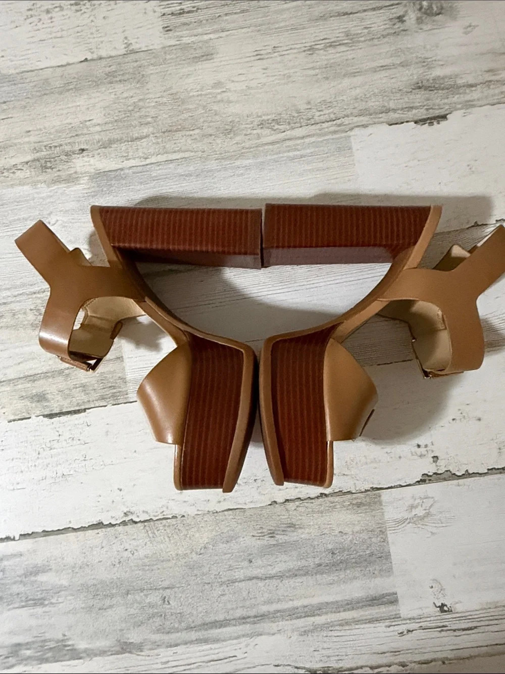 MICHAEL Michael Kors Tan Colby  Platform Block Heel Sandals with Gold Buckles